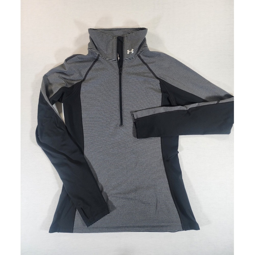 Under Armour Cozy Jacket Pullover‎ Womens Medium ColdGear 1/2 Zip Gray Striped